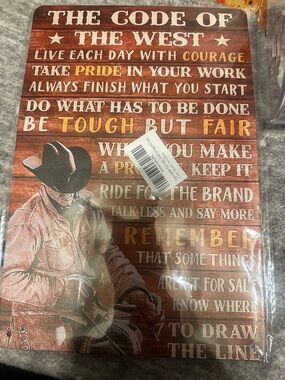 The Code of the West Wooden Sign - Brown & Gold Text
